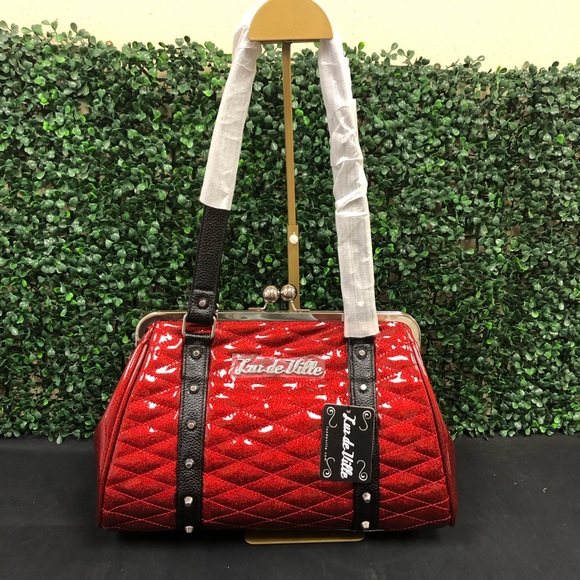Lux De Ville Bags Lux De Ville Red Rum Sparkle Love Bird Kiss Lock lux-de-ville-bags-lux-de-ville-red-rum-sparkle-love-bird-kiss-lock